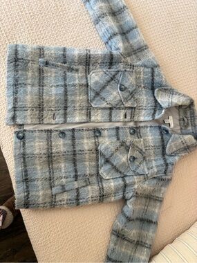 Topshop Gray Plaid Fuzzy Pea Coat